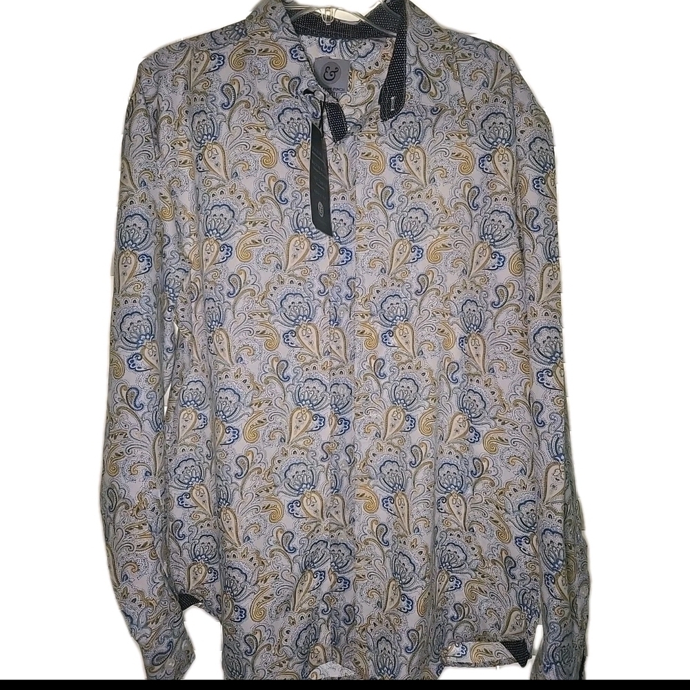 NWT Kilburne & Finch‎ XL Bohemian Paisley Shirt Retro Mod Long Sleeve Button-Up